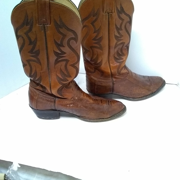 Vtge LARRY Mahan Exotic Cowboy Boots Western Brown Ostrich Leather Sz 9D Nocona - Picture 5 of 9